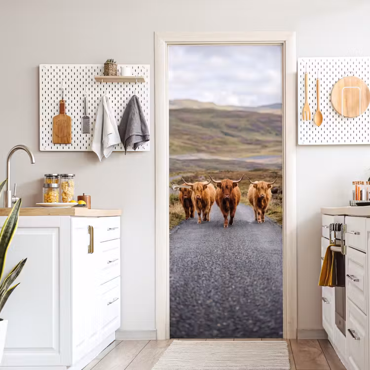 Deursticker - Schotse Hooglanders - Weg - Landschap - Kudde — 7