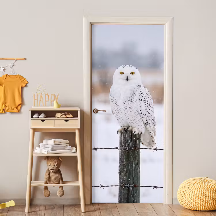 Deursticker - Sneeuwuil - Hek - Sneeuw - Wit — 6