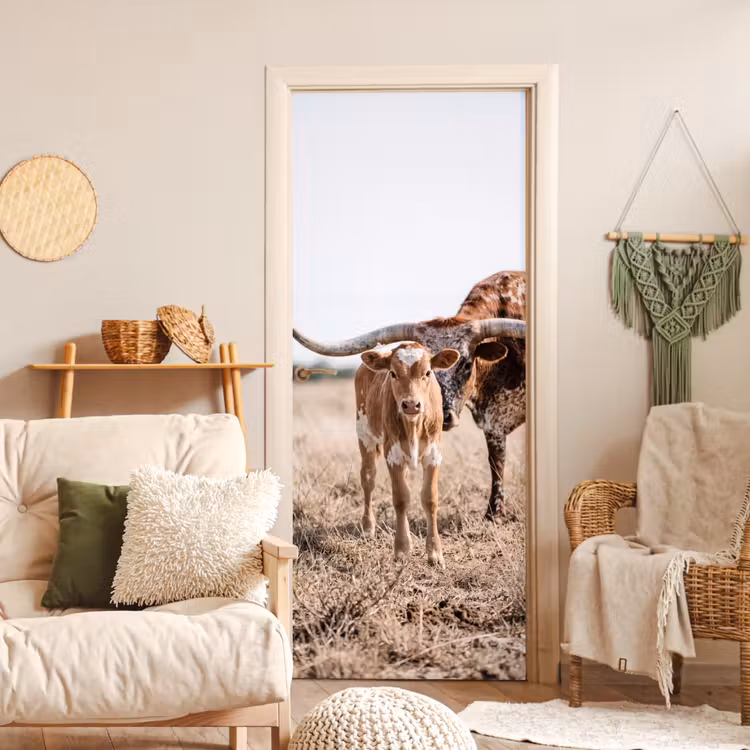 Deursticker - Texas Longhorn - Kalf - Weide - Dieren — 4