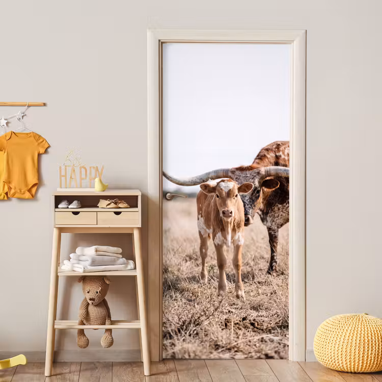 Deursticker - Texas Longhorn - Kalf - Weide - Dieren — 6