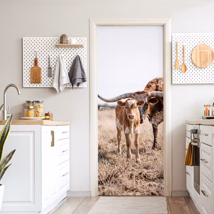 Deursticker - Texas Longhorn - Kalf - Weide - Dieren — 7