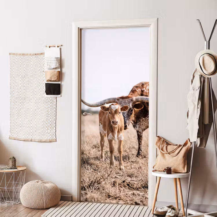 Deursticker - Texas Longhorn - Kalf - Weide - Dieren — 8