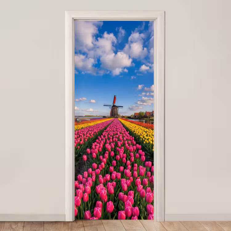 Deursticker - Tulpen - Holland - Molen - Kleurrijk — 1