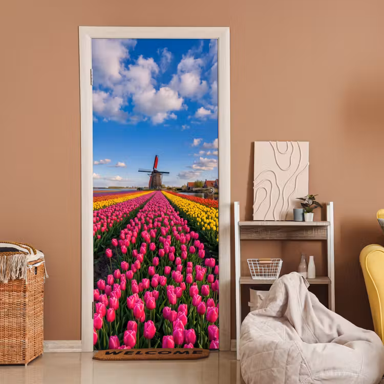 Deursticker - Tulpen - Holland - Molen - Kleurrijk — 2