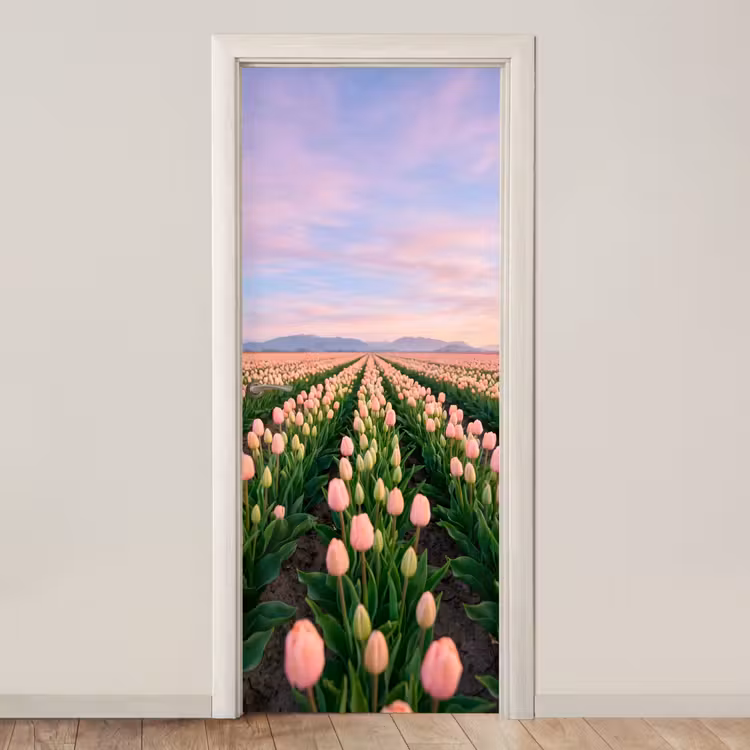 Deursticker - Tulpen - Landschap - Roze — 1