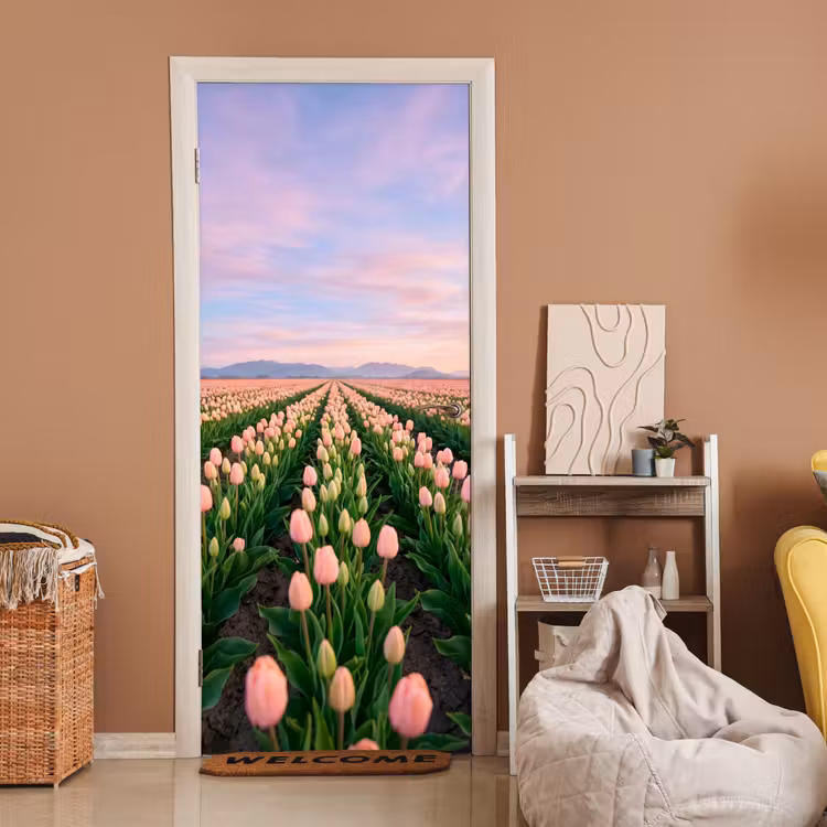 Deursticker - Tulpen - Landschap - Roze — 2
