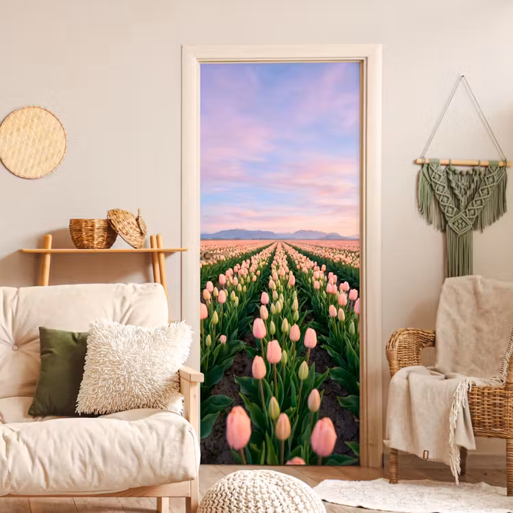 Deursticker - Tulpen - Landschap - Roze — 4