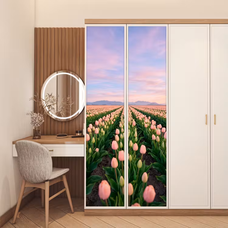Deursticker - Tulpen - Landschap - Roze — 5