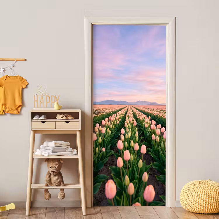 Deursticker - Tulpen - Landschap - Roze — 6
