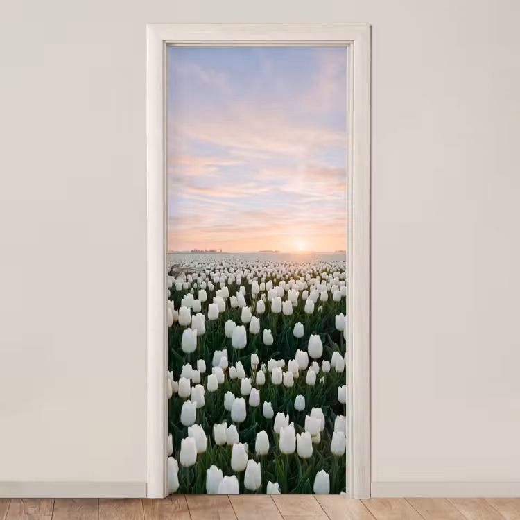 Deursticker - Tulpen - Landschap - Wit — 1
