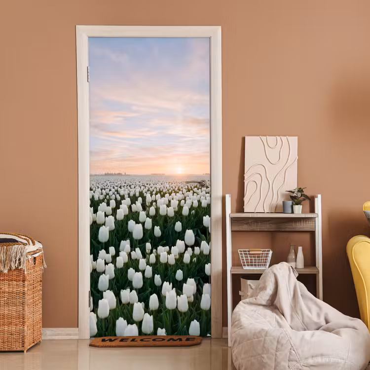 Deursticker - Tulpen - Landschap - Wit — 2