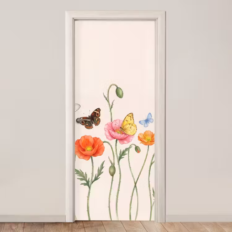 Deursticker - Vlinders - Klaprozen - Illustratie - Kleurrijk — 1