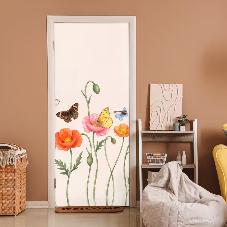 Deursticker - Vlinders - Klaprozen - Illustratie - Kleurrijk — 2