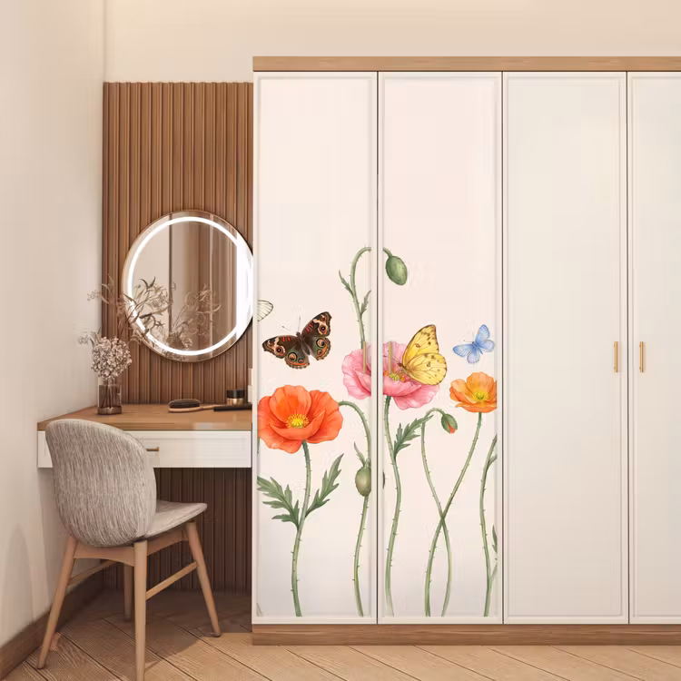 Deursticker - Vlinders - Klaprozen - Illustratie - Kleurrijk — 5