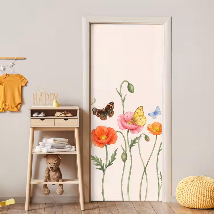 Deursticker - Vlinders - Klaprozen - Illustratie - Kleurrijk — 6