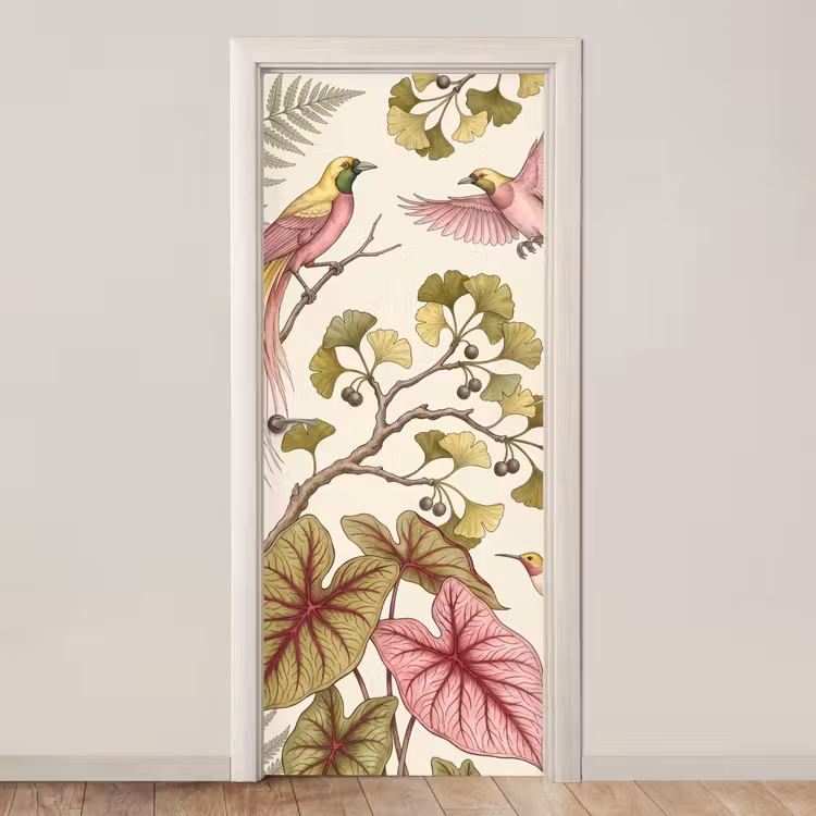 Deursticker - Vogels - Tropisch - Botanisch - Roze — 1
