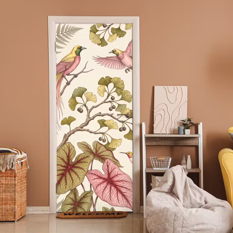 Deursticker - Vogels - Tropisch - Botanisch - Roze — 2