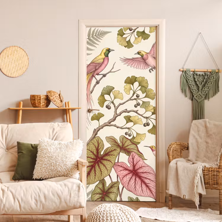 Deursticker - Vogels - Tropisch - Botanisch - Roze — 4