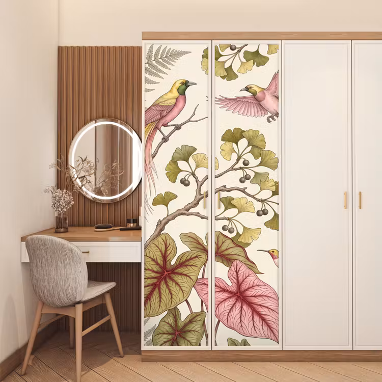Deursticker - Vogels - Tropisch - Botanisch - Roze — 5