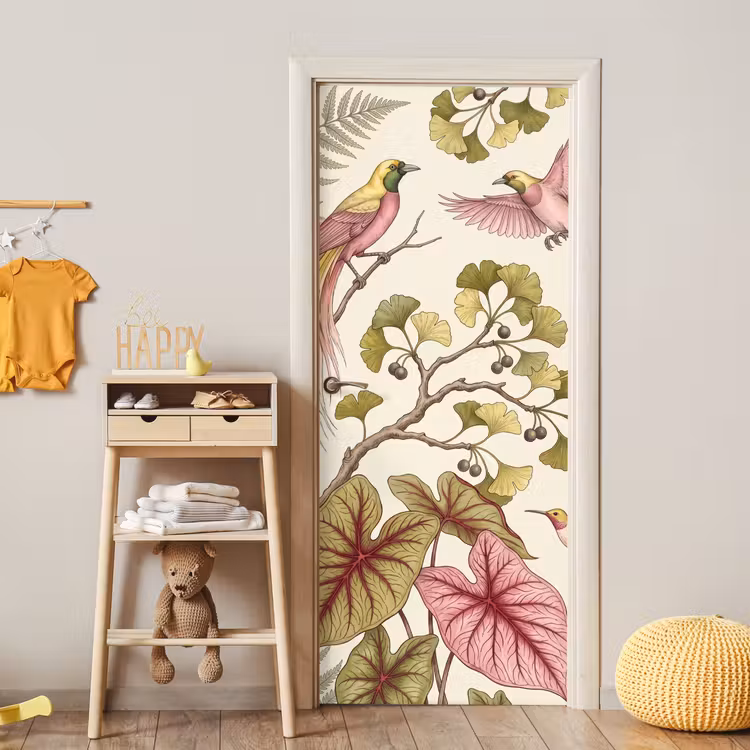 Deursticker - Vogels - Tropisch - Botanisch - Roze — 6