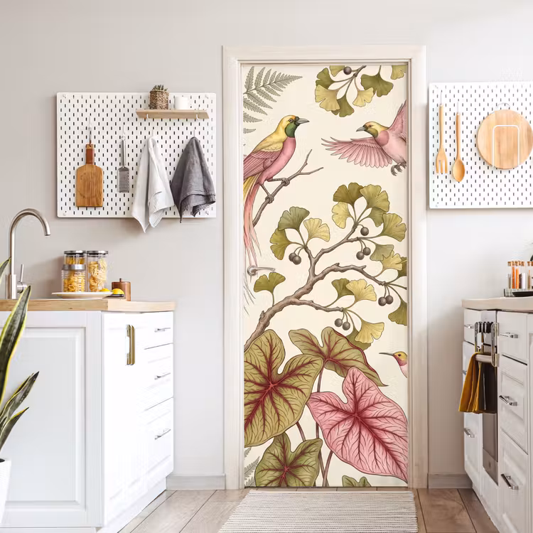 Deursticker - Vogels - Tropisch - Botanisch - Roze — 7