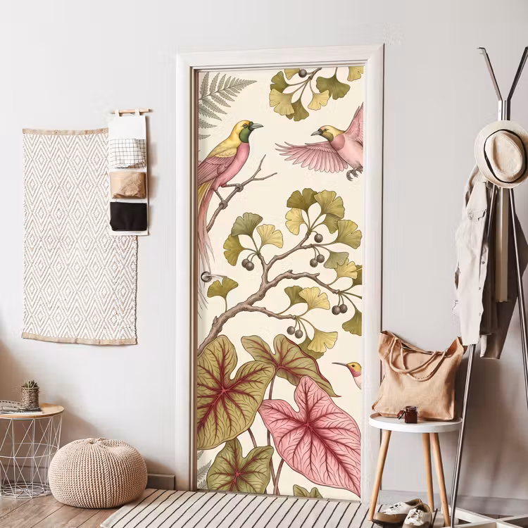 Deursticker - Vogels - Tropisch - Botanisch - Roze — 8