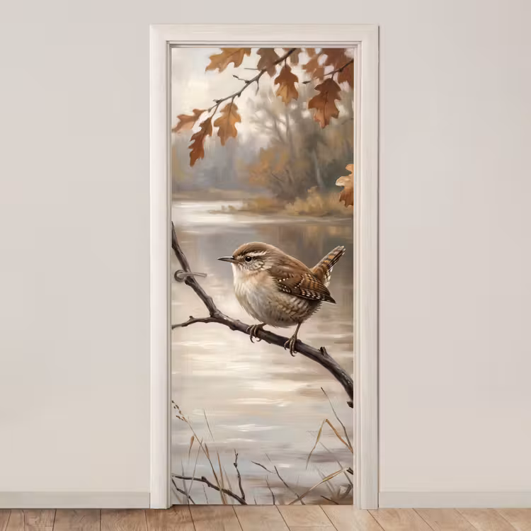 Deursticker - Winterkoninkje - Tak - Rivier - Natuur - Sfeervol — 1