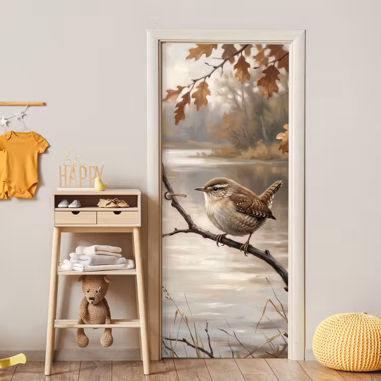 Deursticker - Winterkoninkje - Tak - Rivier - Natuur - Sfeervol — 6