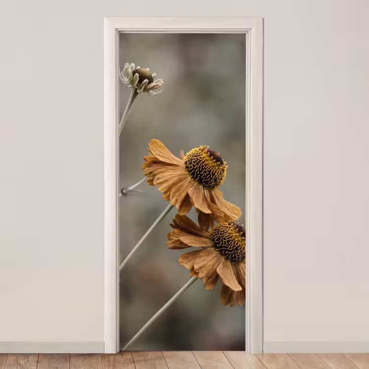 Deursticker - Zonnehoed - Droogbloemen - Geel - Warm — 1