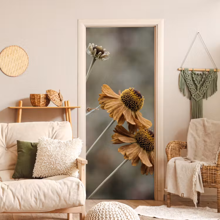 Deursticker - Zonnehoed - Droogbloemen - Geel - Warm — 4