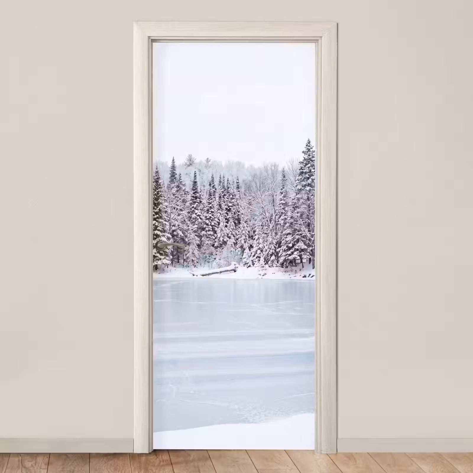 Deursticker - Meer - Dennen - IJs - Winter - Rustgevend — 1