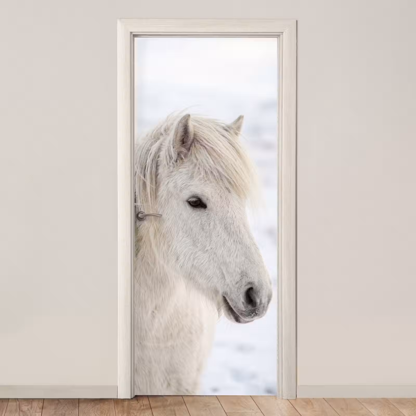Deursticker - Paard - Kop - Winter - Dieren - Wit — 1