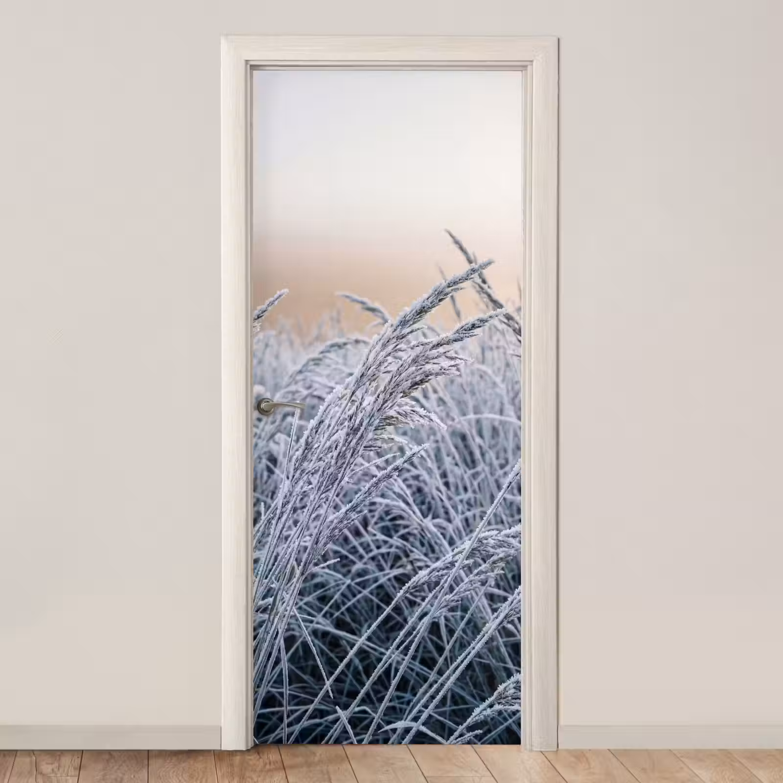 Deursticker - Rijp - Gras - Kristallen - Winter - Minimalistisch — 1
