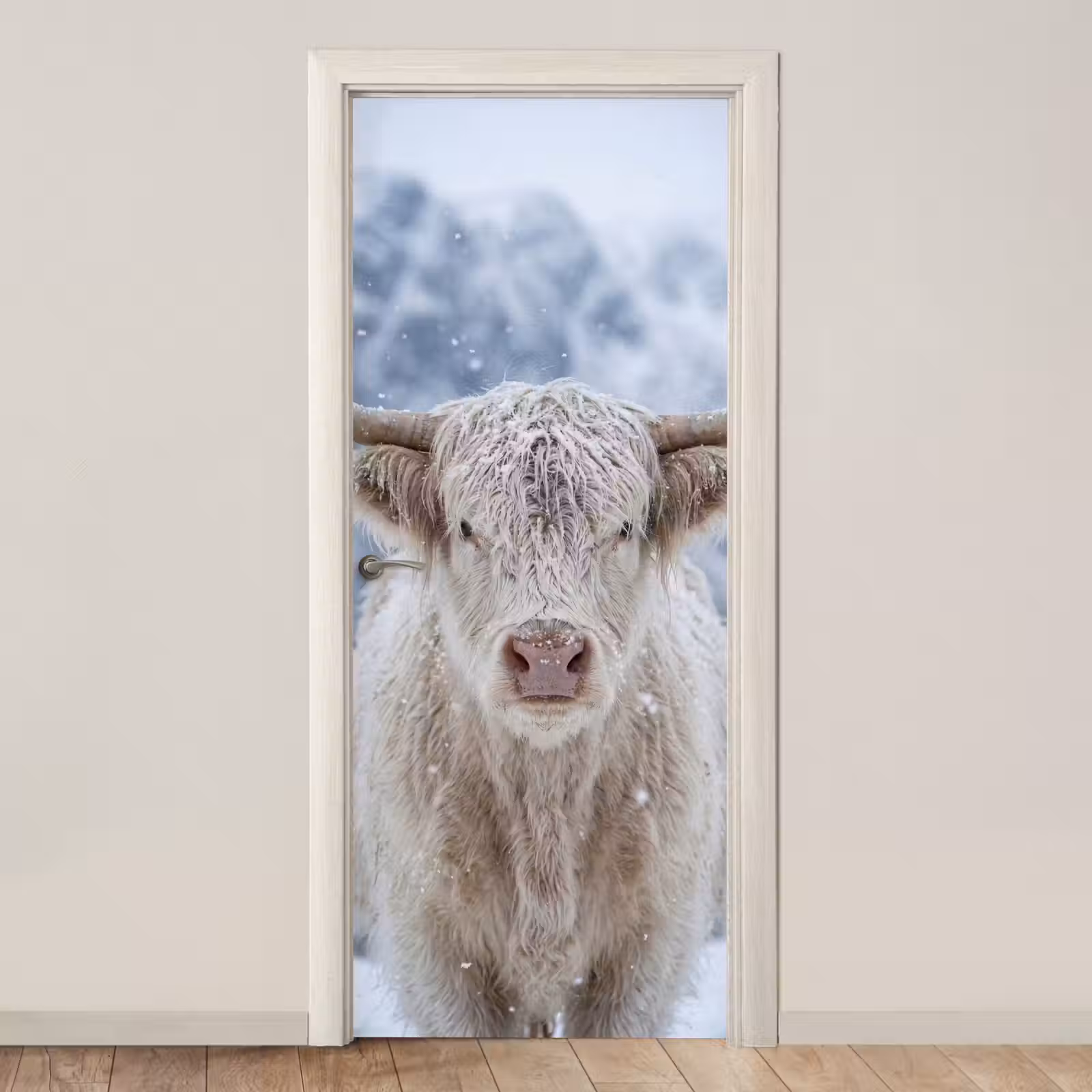 Deursticker - Schotse Hooglander - Sneeuw - Bergen - Winter — 1