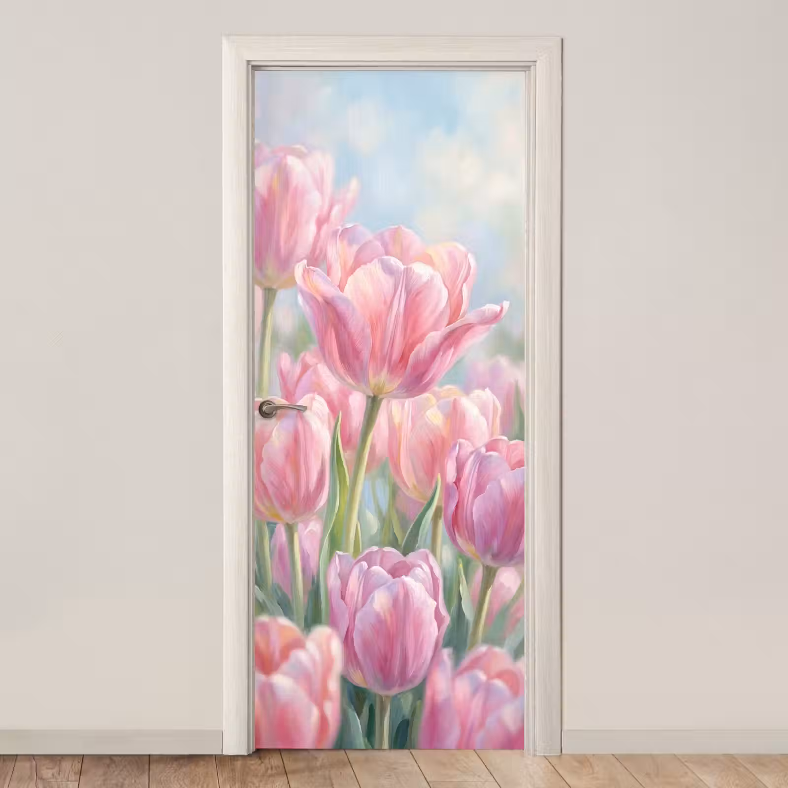 Deursticker - Tulpen - Veld - Lente - Roze — 1