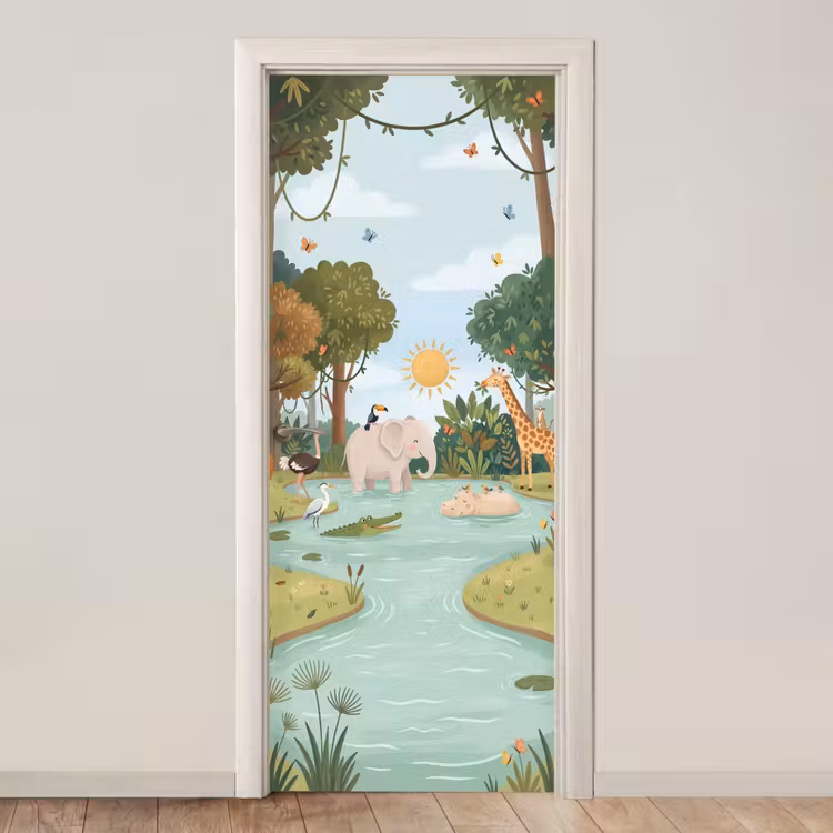 Deursticker - Jungle - Oase - Dieren - Kleurrijk — 1