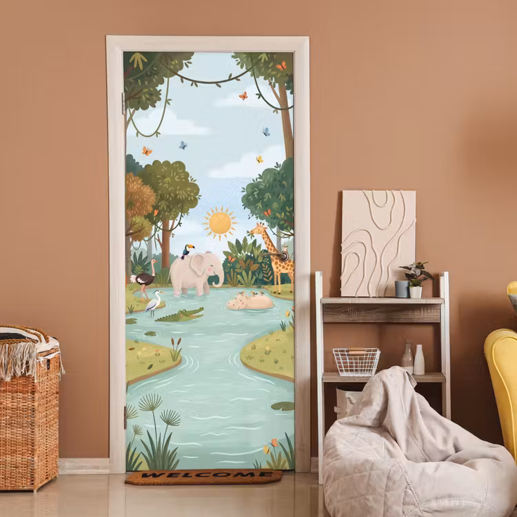 Deursticker - Jungle - Oase - Dieren - Kleurrijk — 2