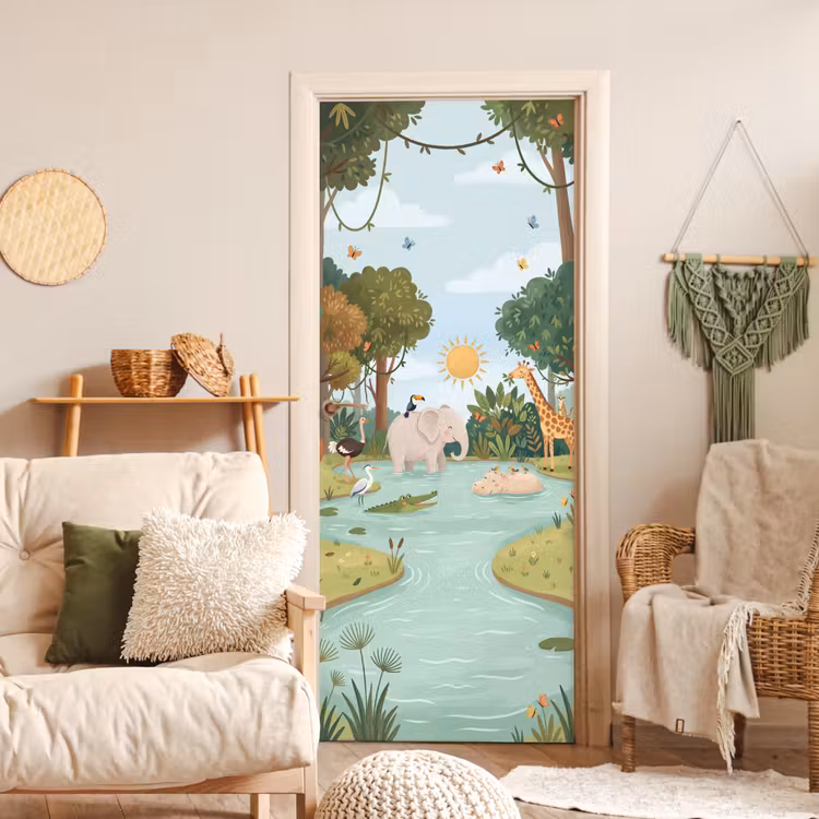 Deursticker - Jungle - Oase - Dieren - Kleurrijk — 4