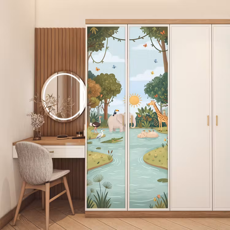 Deursticker - Jungle - Oase - Dieren - Kleurrijk — 5