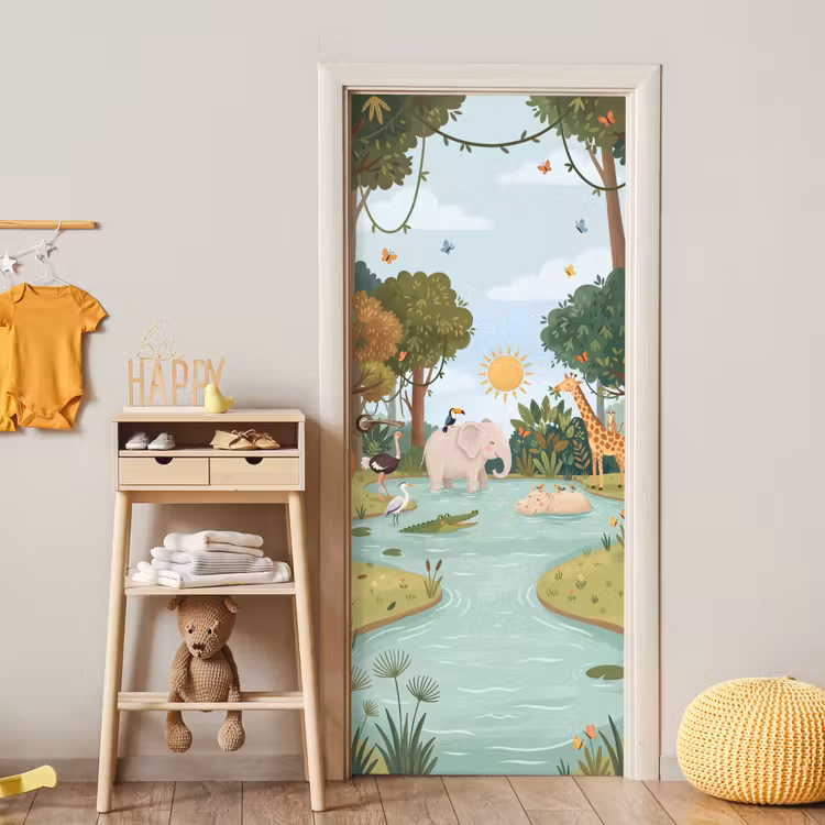 Deursticker - Jungle - Oase - Dieren - Kleurrijk — 6