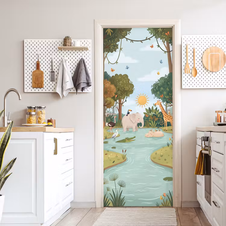 Deursticker - Jungle - Oase - Dieren - Kleurrijk — 7