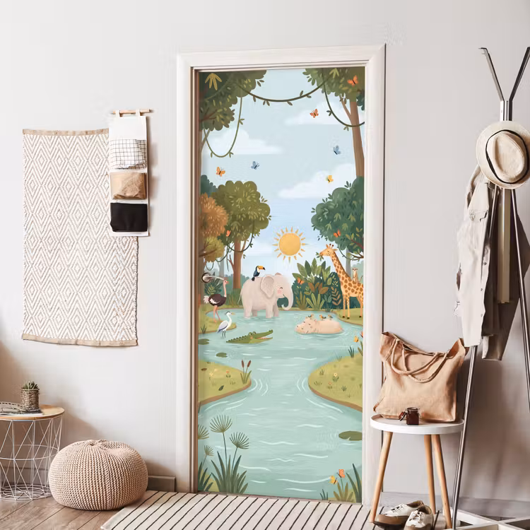 Deursticker - Jungle - Oase - Dieren - Kleurrijk — 8