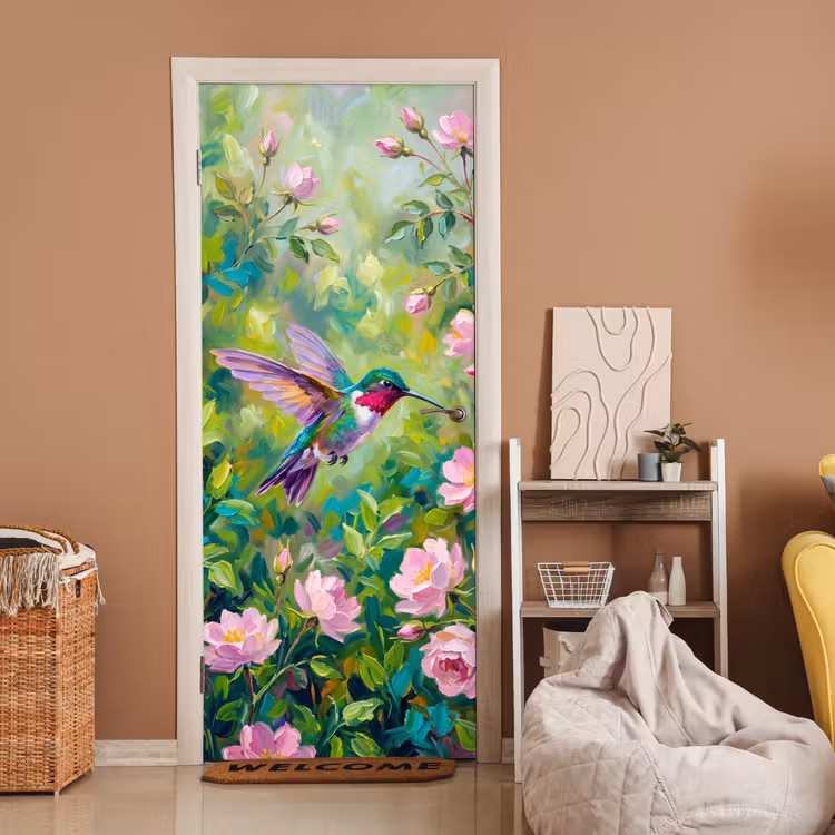 Deursticker - Kolibrie - Bloemen - Natuur - Kleurrijk — 2