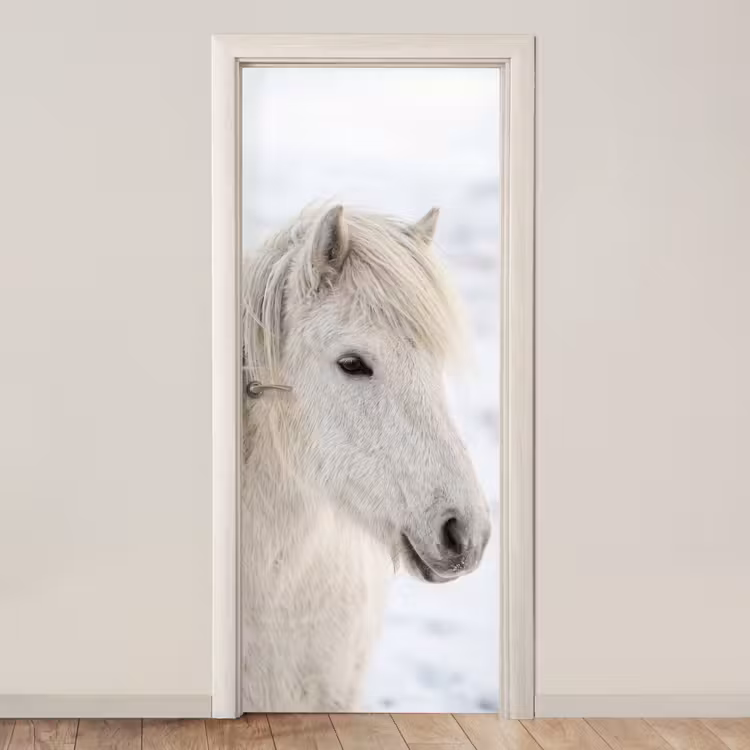 Deursticker - Paard - Kop - Winter - Dieren - Wit — 1
