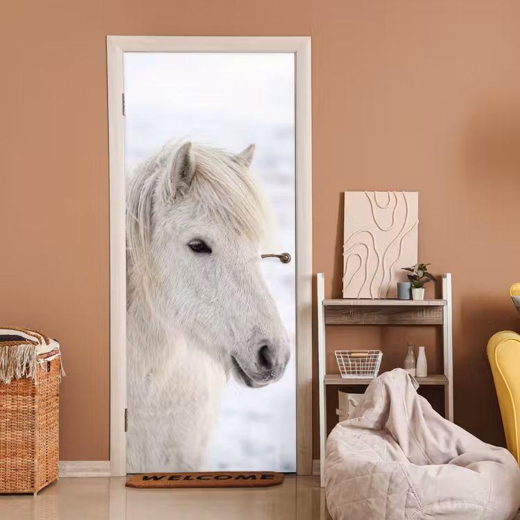 Deursticker - Paard - Kop - Winter - Dieren - Wit — 2