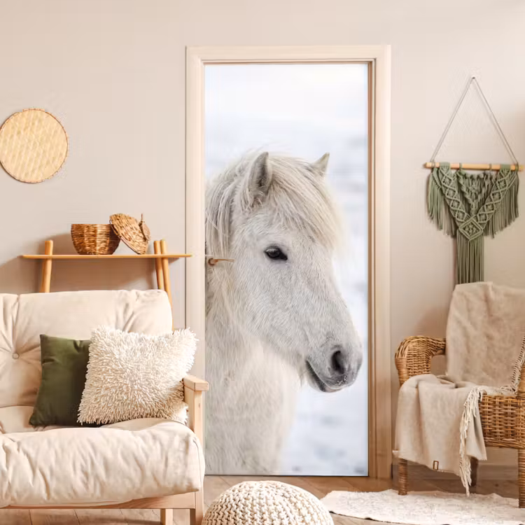 Deursticker - Paard - Kop - Winter - Dieren - Wit — 4