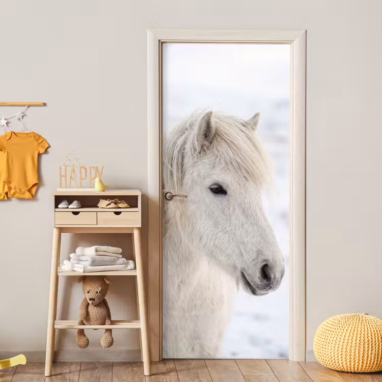 Deursticker - Paard - Kop - Winter - Dieren - Wit — 6