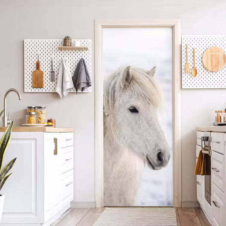 Deursticker - Paard - Kop - Winter - Dieren - Wit — 7