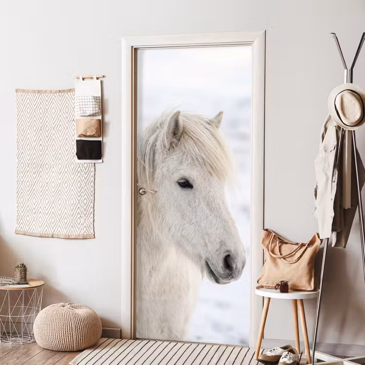 Deursticker - Paard - Kop - Winter - Dieren - Wit — 8