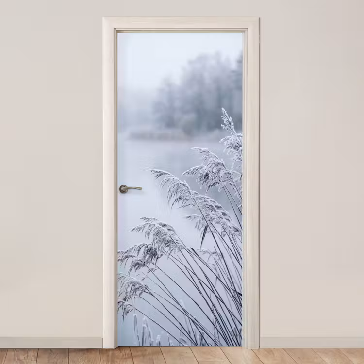 Deursticker - Riet - Bevroren - Winter - Natuur — 1